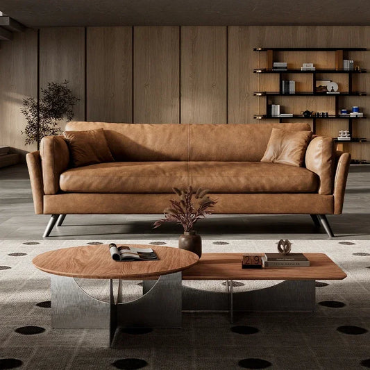 Italian retro first-layer cowhide sofa straight row full aniline leather multi-person medium and ancient style
