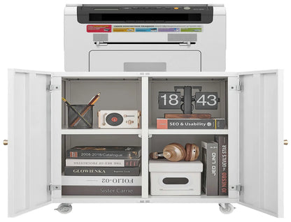 Home Office Printer Stand with Wheels, Printer Tables with File door Mobile Lateral Filing Cabinet with Open Storage Shelf for L