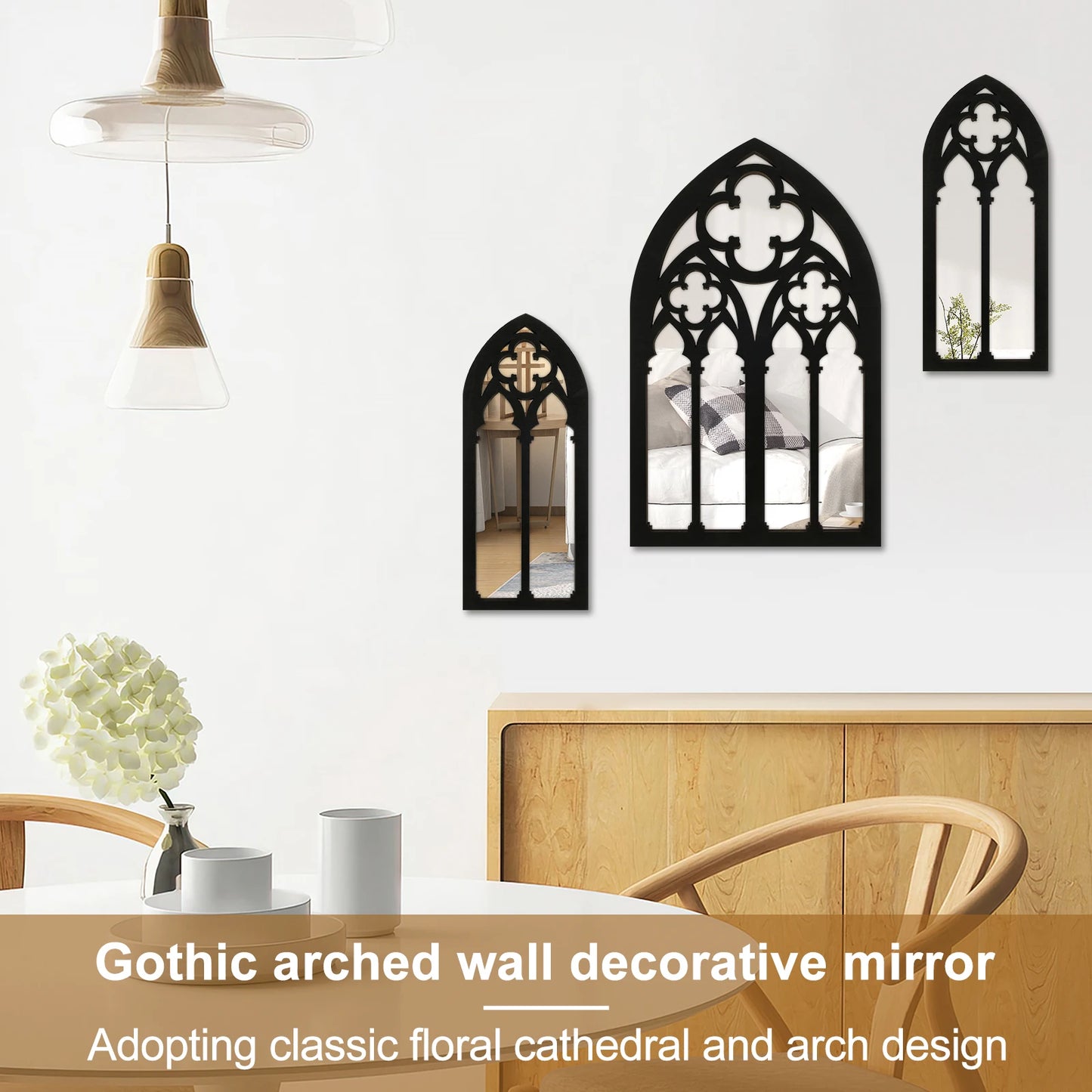 3-piece set of acrylic Gothic cathedral window mirrors Baroque home decoration wall mirrors suitable for living rooms