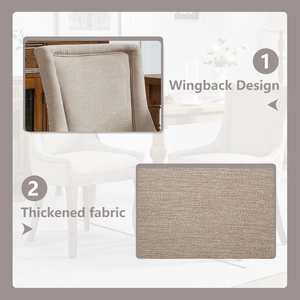 Modern Dining Chairs Set of 6, High Back Dining Chairs with Solid Wood Legs, Upholstered Fabric Dining Room Chairs
