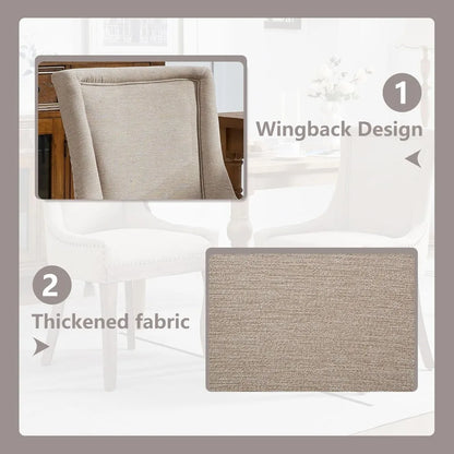 Modern Dining Chairs Set of 6, High Back Dining Chairs with Solid Wood Legs, Upholstered Fabric Dining Room Chairs