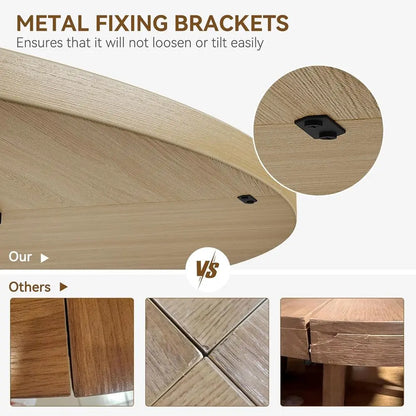 Farmhouse Style Dining Table Set for 4-6, Wooden Top Circle Table, Pedestal Base, Dining Room Furniture - Burlywood Finish