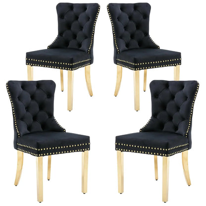 Velvet Dining Chairs Set of 4, Upholstered High-end Tufted Dining Room Chair with Nailhead Back Ring Pull Trim, Customized