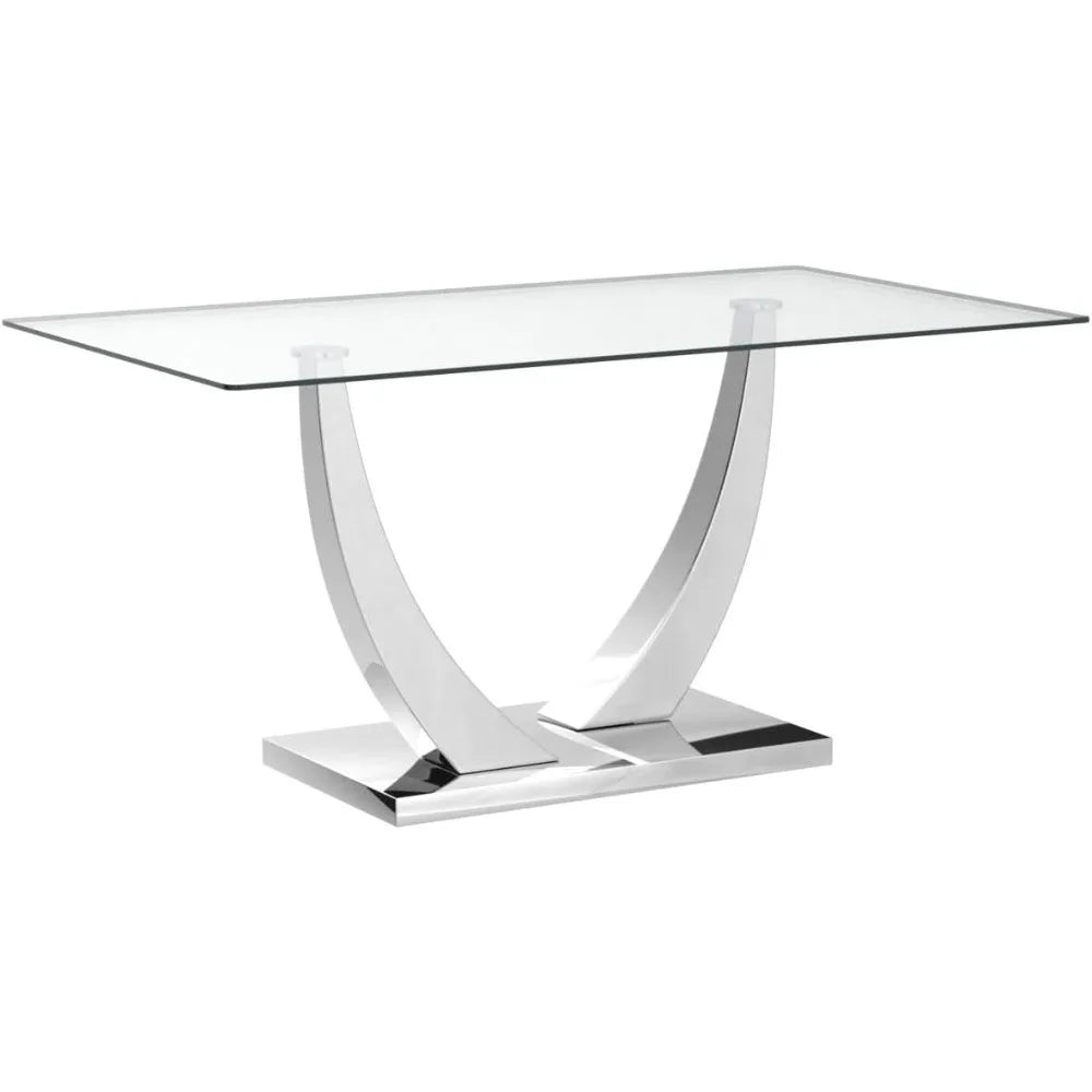 Glass Dining Table for 6 People, 62.8" Modern Kitchen Dining Room Table with Rectangular Tempered Glass Tabletop and U-Shape Ped