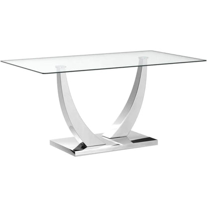 Glass Dining Table for 6 People, 62.8" Modern Kitchen Dining Room Table with Rectangular Tempered Glass Tabletop and U-Shape Ped
