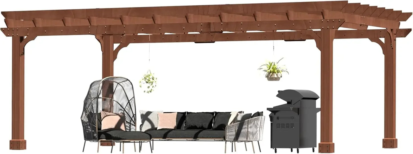 12 x16 FT Wooden Pergola,Cedar Wood Gazebo with Flat Roof,Outdoor Garden Shelter with Stakes Included,Patio,Deck, Backyard, Lawn