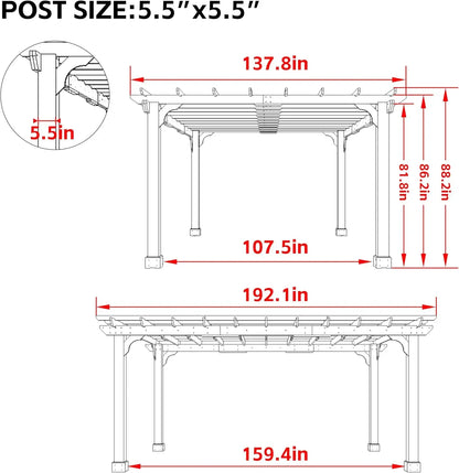12 x16 FT Wooden Pergola,Cedar Wood Gazebo with Flat Roof,Outdoor Garden Shelter with Stakes Included,Patio,Deck, Backyard, Lawn
