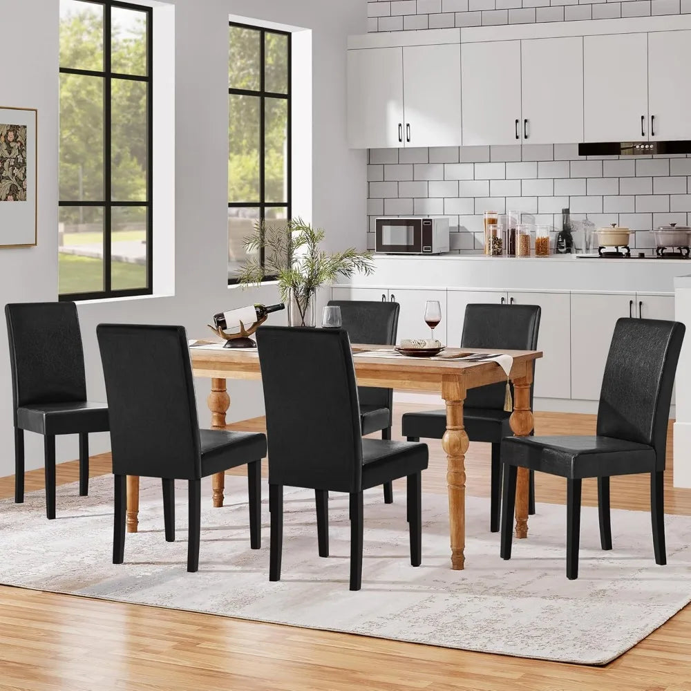 Dining Chairs Set of 6 Faux Leather Modern Dining Room Chairs with Rubberwood Legs and Padded Seat for Kitchen/Living Room/Rest