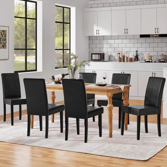 Dining Chairs Set of 6 Faux Leather Modern Dining Room Chairs with Rubberwood Legs and Padded Seat for Kitchen/Living Room/Rest