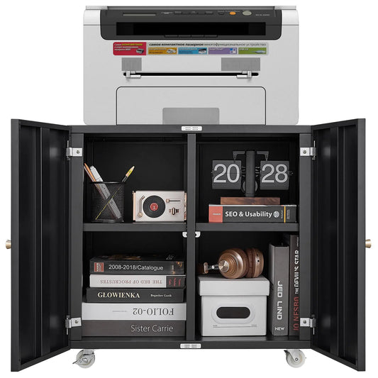 Home Office Printer Stand with Wheels, Printer Tables with File door Mobile Lateral Filing Cabinet with Open Storage Shelf for L