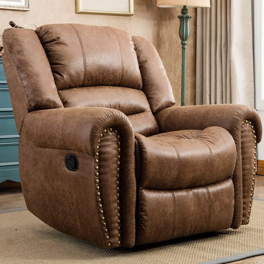Leather Recliner Chair Manual Recliner Chair with Comfortable Arms and Back Single Sofa for Living Room