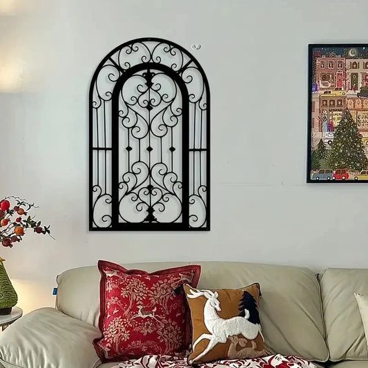 1Pc Craft decorations Vintage Arch Iris Metal Wall Sculpture - Indoor/Outdoor Decor for Front Door, Window Ledge, Patio Fence