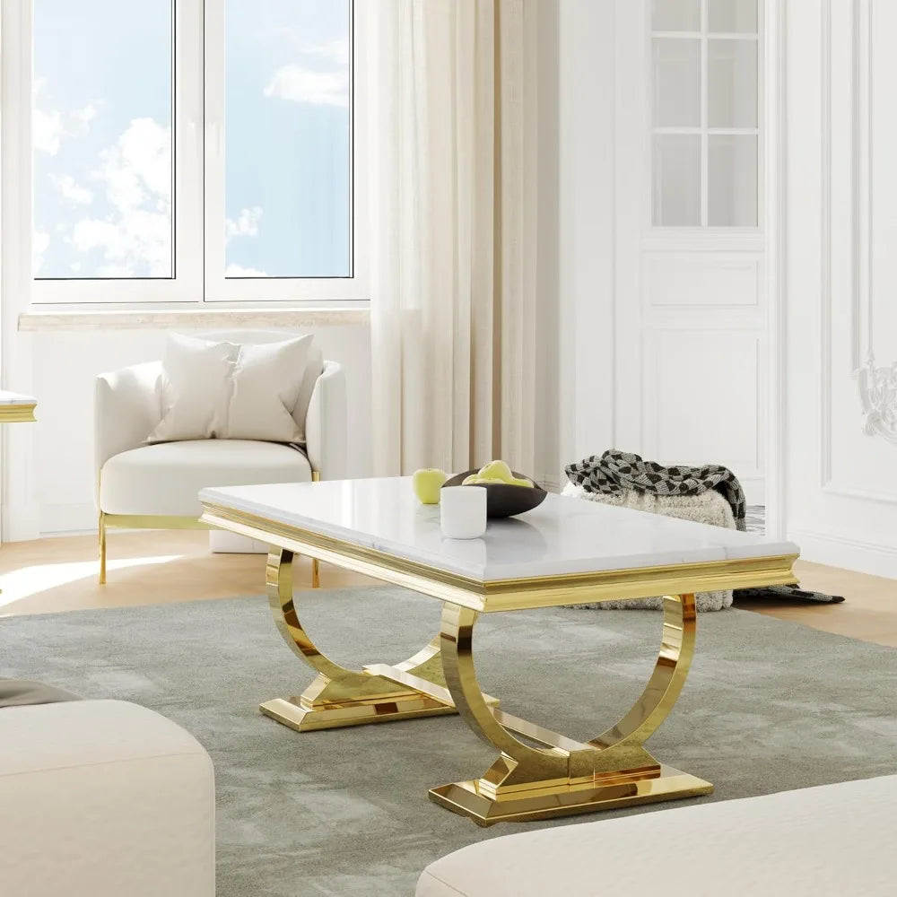 Coffee Table, Rectangle Marble Living Room Tea Table, Elegant Coffee Table for Living Room, Guest Hall