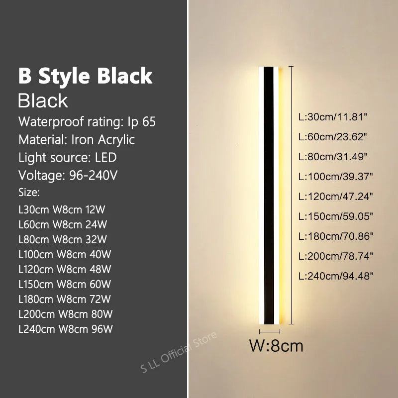 Modern Modern Waterproof outdoor Long Strip LED wall lamps IP65 Aluminum Wall Light Garden porch Sconce Lights 110V 220V wall washer