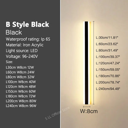 Modern Modern Waterproof outdoor Long Strip LED wall lamps IP65 Aluminum Wall Light Garden porch Sconce Lights 110V 220V wall washer