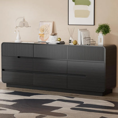 Fluted 9 Drawer Dresser for Bedroom Modern Wooden Chest of Drawers, Closet Storage Organizer for Living Room & Hallway