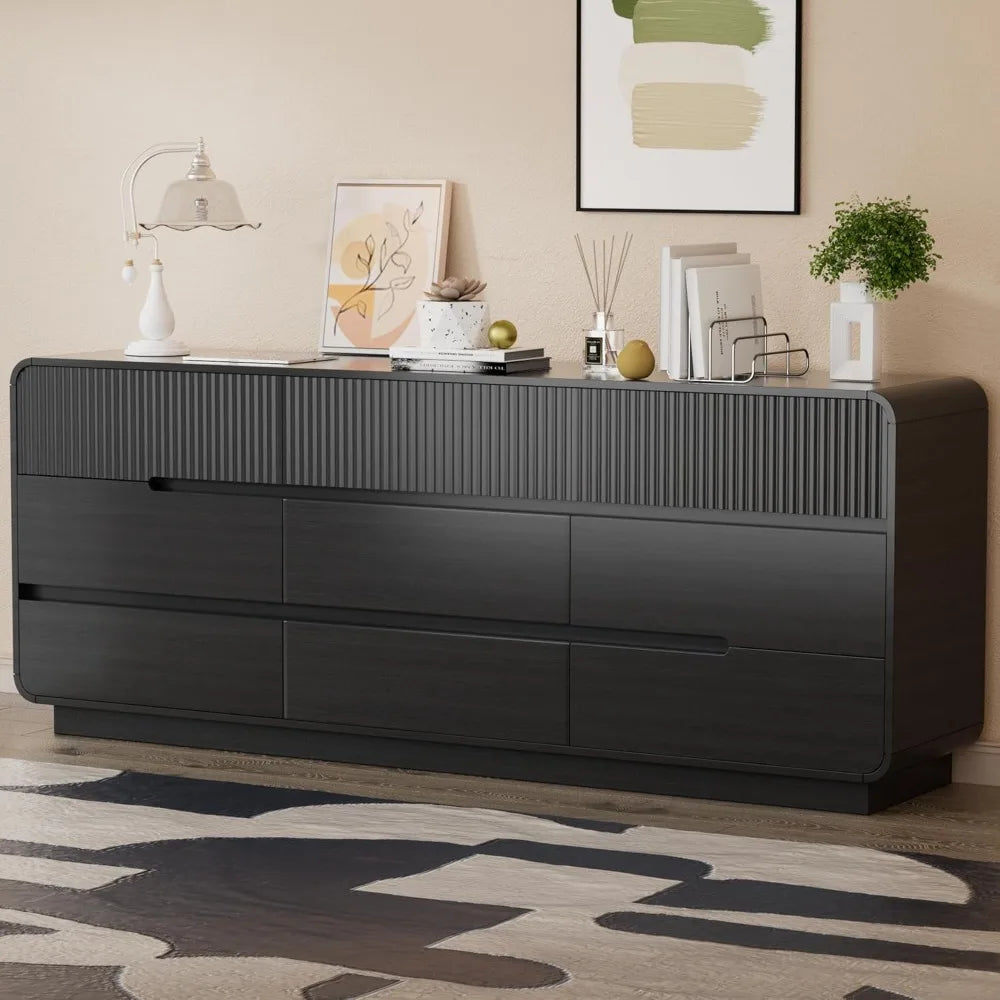 Fluted 9 Drawer Dresser for Bedroom Modern Wooden Chest of Drawers, Closet Storage Organizer for Living Room & Hallway