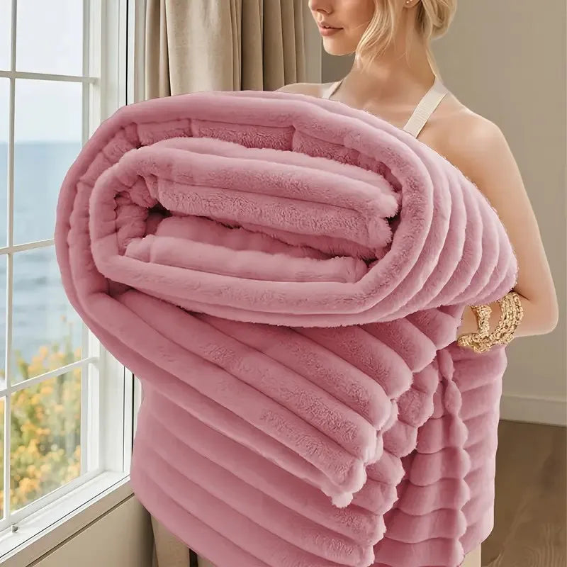 Local warehouse Striped Flannel Fleece BlanketUltra-Soft, Lightweight,Fur Rabbit Blanket 3Lbs,BEST PRICE IN US