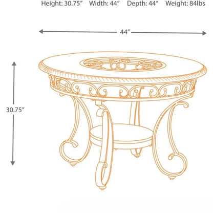 45" Round Glass Top Dining Table, Brown