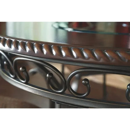 45" Round Glass Top Dining Table, Brown