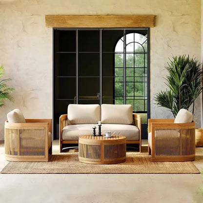 Nordic Style Outdoor Teak Woven Sofa Set Weather-Resistant Comfortable for Patios And Gardens
