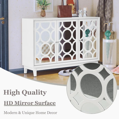 Sideboard Cabinet with 3 Mirror Doors, Accent Storage Cabinet,Modern Buffet with Storage for Living Room, Dining Room, Entryway