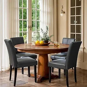 Dining Chairs Set of 4, Faux Leather Dining Room Chairs, Upholstered Parsons Chairs for Dining Room Kitchen Side Chair with Stu