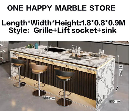 Custom Luxury Stone Kitchen Island - Light Luxury-Style Dining Table & Peninsula Countertop for Western Open-Concept Kitchen