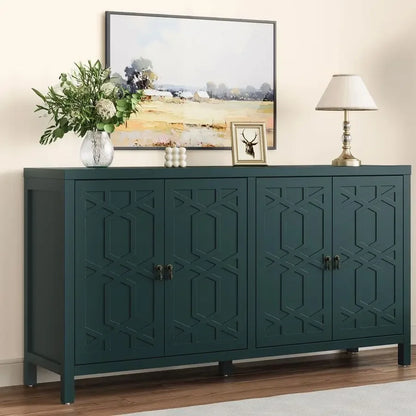 Modern Sideboard Buffet Cabinet, 60 Green Credenza with 4 Doors and Adjustable Shelves, Kitchen Buffet Table Coffee Bar Wine Ba