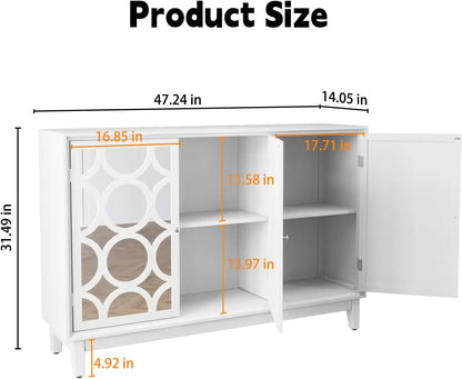 Sideboard Cabinet with 3 Mirror Doors, Accent Storage Cabinet,Modern Buffet with Storage for Living Room, Dining Room, Entryway
