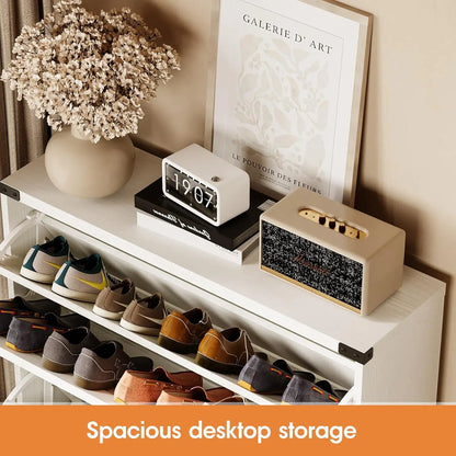 Vabches Shoe Storage Cabinet wtih 3 Flip Drawers Freestanding Shoe Cabinet with Wood Legs Slim Shoe Rack Organizer for Entryway