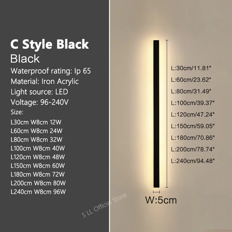 Modern Modern Waterproof outdoor Long Strip LED wall lamps IP65 Aluminum Wall Light Garden porch Sconce Lights 110V 220V wall washer