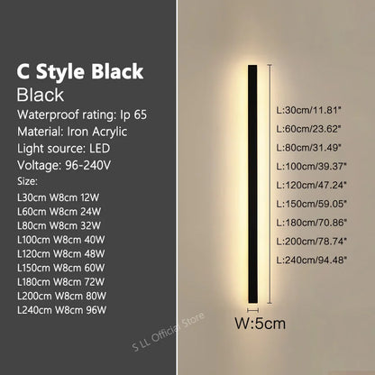 Modern Modern Waterproof outdoor Long Strip LED wall lamps IP65 Aluminum Wall Light Garden porch Sconce Lights 110V 220V wall washer