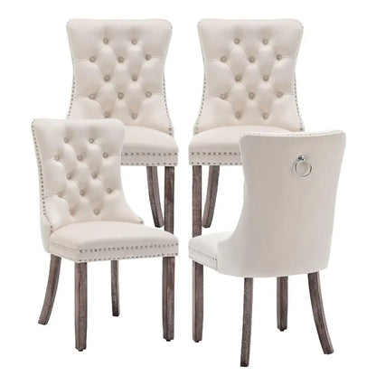 Velvet Upholstered Dining Chairs Set of 4 Ring Pull Trim Tufted Button Back Living Room Bedroom Kitchen, Customized