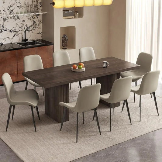 9-Piece Modern Dining Table Set, 66.93" Rectangular Kitchen Table with 8 Chairs, Long Dining Room Table for Living Room, Office,
