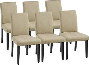 Dining Chairs Set of 6 Faux Leather Modern Dining Room Chairs with Rubberwood Legs and Padded Seat for Kitchen/Living Room/Rest