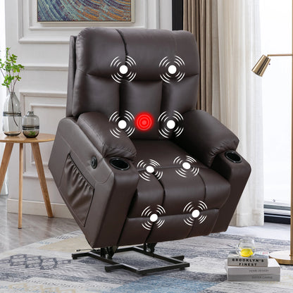 EBELLO 26" Extra Wide Lift Chair with Heat and Massage, Faux Leather Power Lift Recliner Massage Chair with 2 Cup Holders