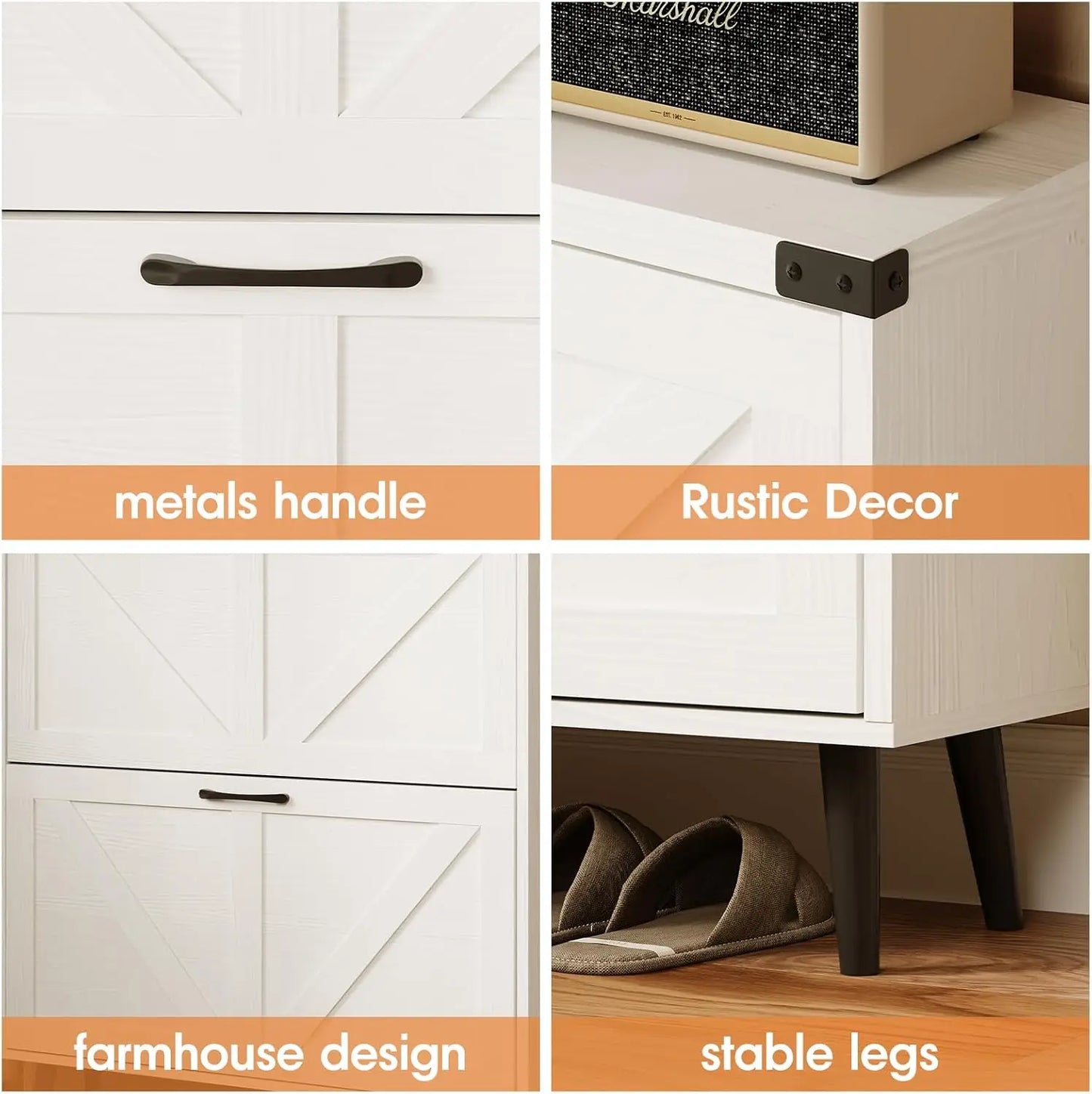 Vabches Shoe Storage Cabinet wtih 3 Flip Drawers Freestanding Shoe Cabinet with Wood Legs Slim Shoe Rack Organizer for Entryway