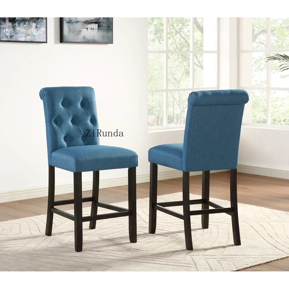 Leviton Solid Wood Tufted Asons Counter Height Stool, Set of 2, Grey