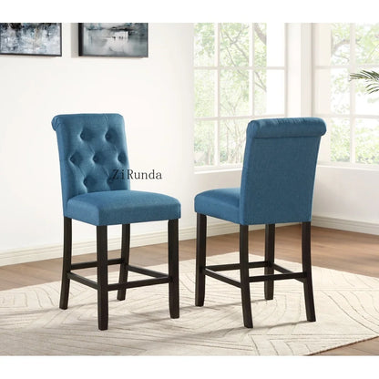 Leviton Solid Wood Tufted Asons Counter Height Stool, Set of 2, Grey