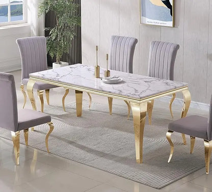 Glass Dining Table for 6 People, 62.8" Modern Kitchen Dining Room Table with Rectangular Tempered Glass Tabletop and U-Shape Ped