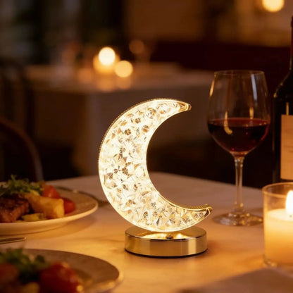 Moon shaped crystal night light, USB rechargeable bedside lamp, elegant and relaxing night light for home decoration