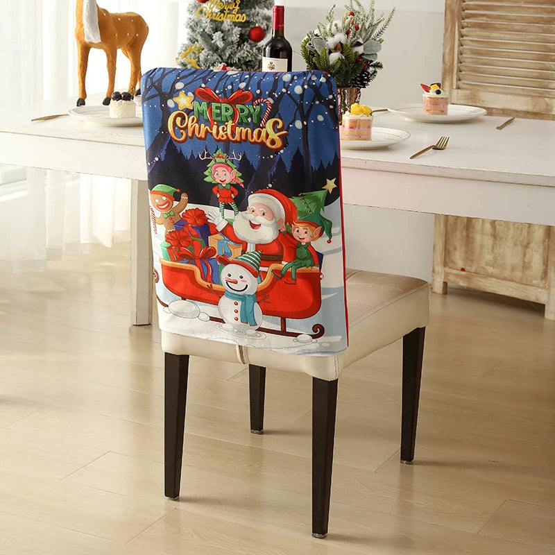 1PC Christmas Chair Back Cover Red Classic Christmas Pattern Merry Christmas For Restaurant Hotel Holiday Party Decoration
