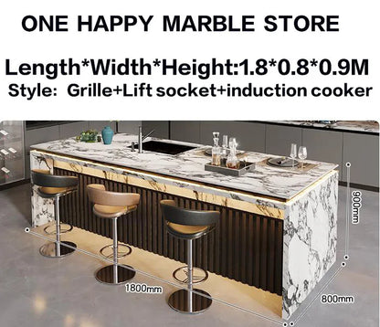 Custom Luxury Stone Kitchen Island - Light Luxury-Style Dining Table & Peninsula Countertop for Western Open-Concept Kitchen