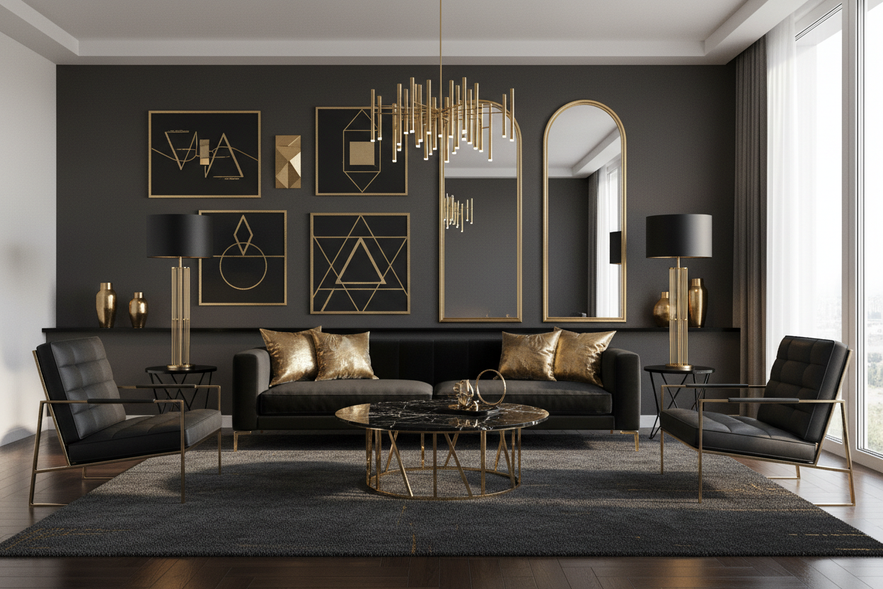 Modern living room Black and gold 